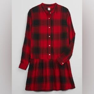 GAP Red and Black Plaid Shirt Dress with Cuffed Sleeves